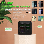 150W 6 Ports Pd QC 4.0 Usb C Fast Charger Wall Adapter Super Fast Charging For Iphone Samsung Ipad Xiaomi Huawei Oneplus Oppo