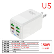 150W 6 Ports Pd QC 4.0 Usb C Fast Charger Wall Adapter Super Fast Charging For Iphone Samsung Ipad Xiaomi Huawei Oneplus Oppo